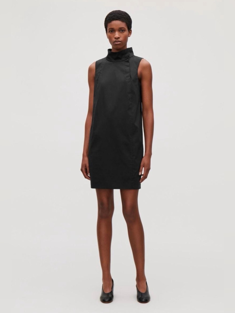 COS Black Funnel Neck Sleeveless Cotton Blend Shift Dress Size 12